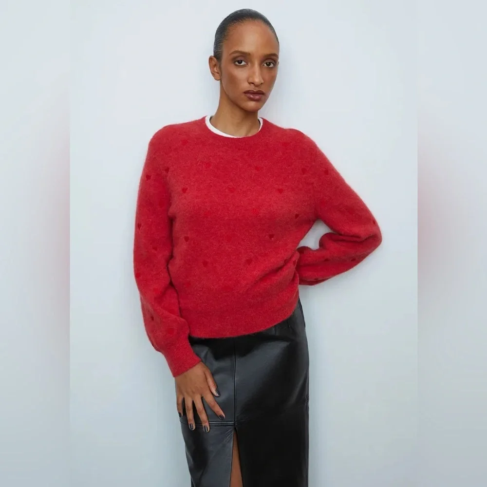 & Other Stories Women’s Red Heart Embroidered Mock Neck Jumper Sweater